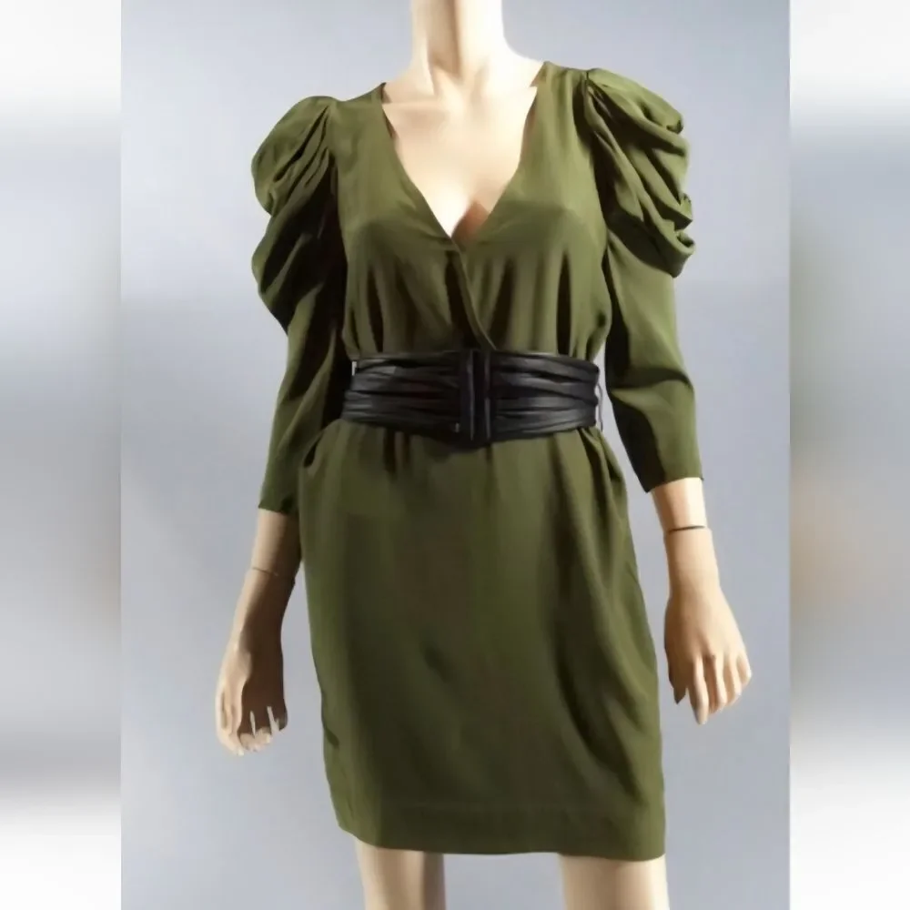 NWT Elizabeth And James 100% Silk Belted Dress In Green Size Small